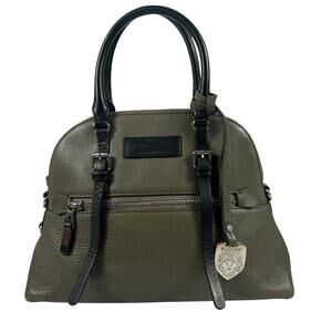 RUDSAK Genuine‎ Leather Pebbled Moss Green Black Top Handle Satchel Shoulder Bag